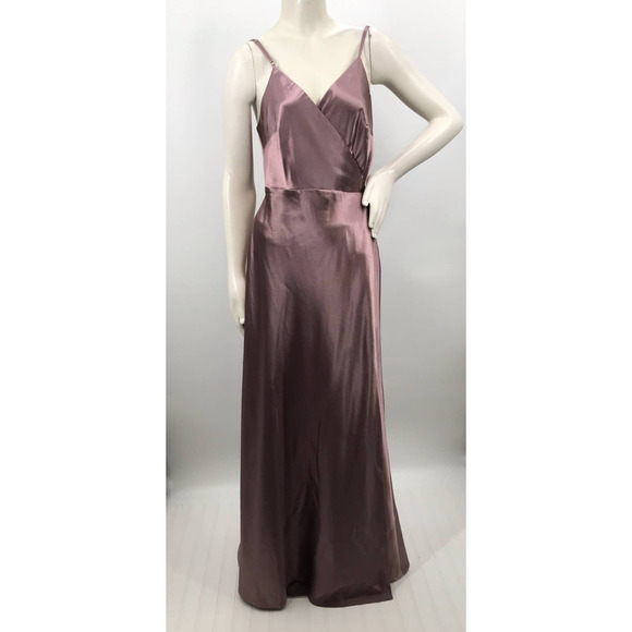Birdy Grey Women's Dark Mauve Shiny Satin Wrap Formal Bridesmaid Dress Size M - Picture 3 of 14